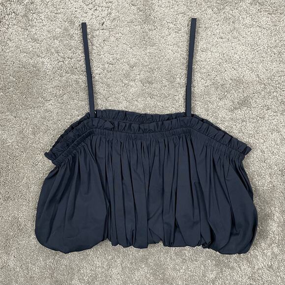 Cinq a Sept Ivee Crop Bubble Hem Tank Top Navy Blue Size L Quiet Luxury - Picture 11 of 11